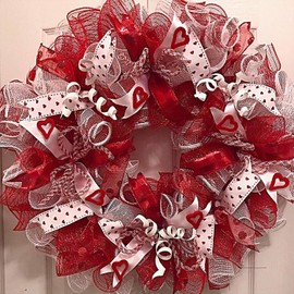 RUSPEPA Deco Mesh Ribbon - 15cm x 9.14m Each Roll - Metallic Foil Red and White Rolls for Wreaths, Swags and Decorating - 4 Pack