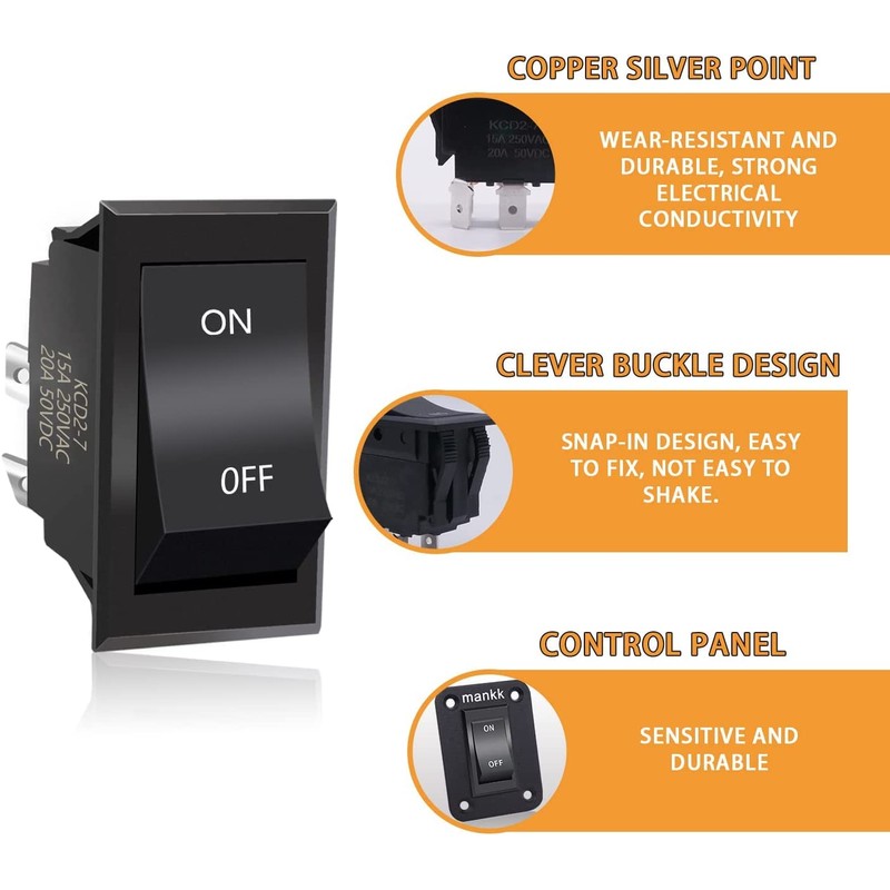 Taiss On-Off Switch 12V 20A 4 Pins DPST Rocker Switch