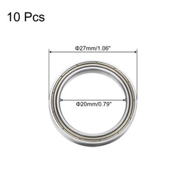 sourcing map 6704ZZ Deep Groove Ball Bearings, Chrome Steel, Double Metal Protected Bearing, 20 mm x 27 mm x 4 mm, Pack of 10