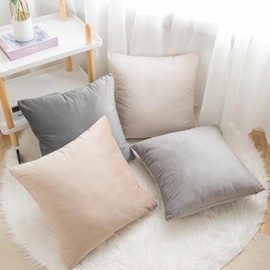 Yonous Gradient Colors Combo Set Cushion Covers, Premium Velvet Soft Square Decorative Throw Pillow for Sofa Bedroom Car, Set of 4, (18''x18'', Neutral)