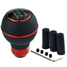 Temzzer Red Shifter Gear Knob 5 Speed Leather Ball Shift Knob for Most Manual Automatic Vehicles
