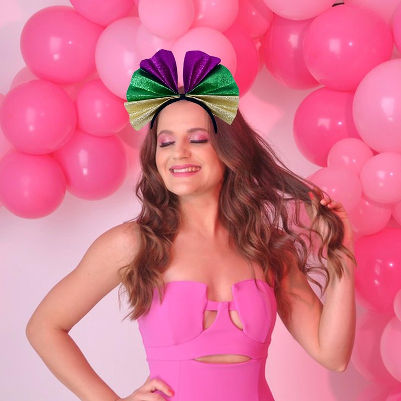 Doneace Mardi Gras Headband Sparkle Purple Green Gold Hairband Fat