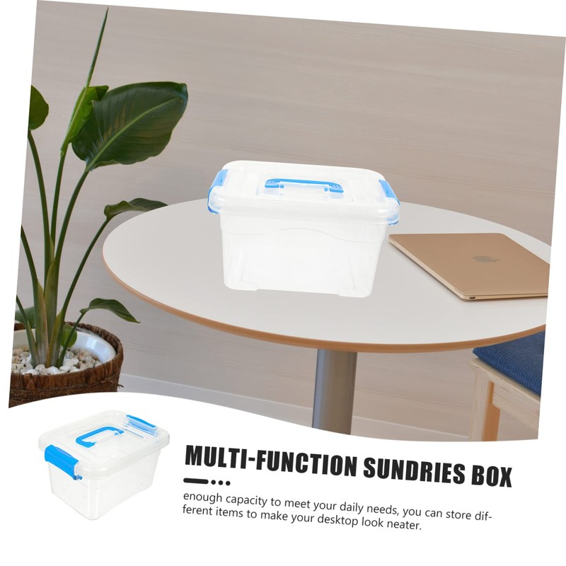 Ciieeo 4Pcs Transparent Sundries Storage Box with Lid Handheld Design