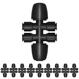 Bonviee 10 Pack 5/16” to 1/4” Push-to-Connect Tee, Split 5/16” Tubing into Four 1/4” Lines, Quick Connect Drip Irrigation Fittings, Leak-Proof 6-Way Splitter for Garden, Lawn, Greenhouse