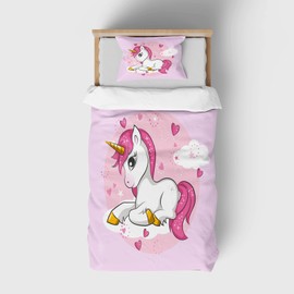 DJDEA Bed Linen 135 x 200 cm Soft Microfibre 2-Piece Bed Linen Children Breathable Printed Unicorn Bed Linen with Pillowcase 80 x 80 cm