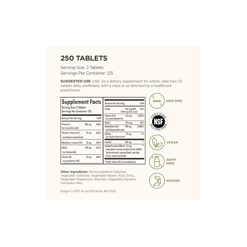 Solgar Vitamin B-Complex + C - 250 Tablets
