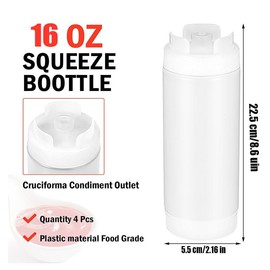 4 Pcs 16oz Inverted Plastic Condiment Squeeze Bottles Upside Down Ketchup Reusable Squeeze Bottle with Dispensing Lids for Sauces Cream Apply to Restaurants