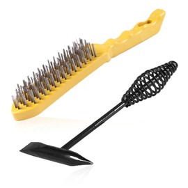 LEONTOOL 10 Inch Welding Hammer and Wire Brush with Curved Wooden Handle, Welding Hammer, Slag Removal Tool with Coil Spring Handle, Scratch Wire, Brush, Slag Removal Tool