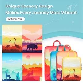 Cambond See Through Mesh Compression Packing Cubes for Travel Women - 4 Set Compression Cubes for Travel, Lightweight Expandable Travel Packing Organizers for Luggage Suitcases, National Park