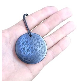 CRIGEMA - 100% Natural Shungite Stone in Russia (Flower of Life Pendant 50 mm)