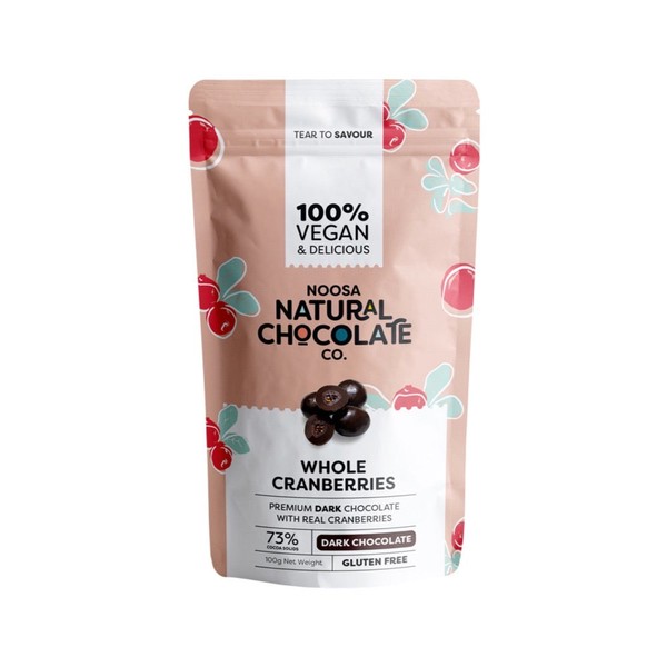 Noosa Natural Chocolate Co. Dark Chocolate Whole Cranberries, 125g