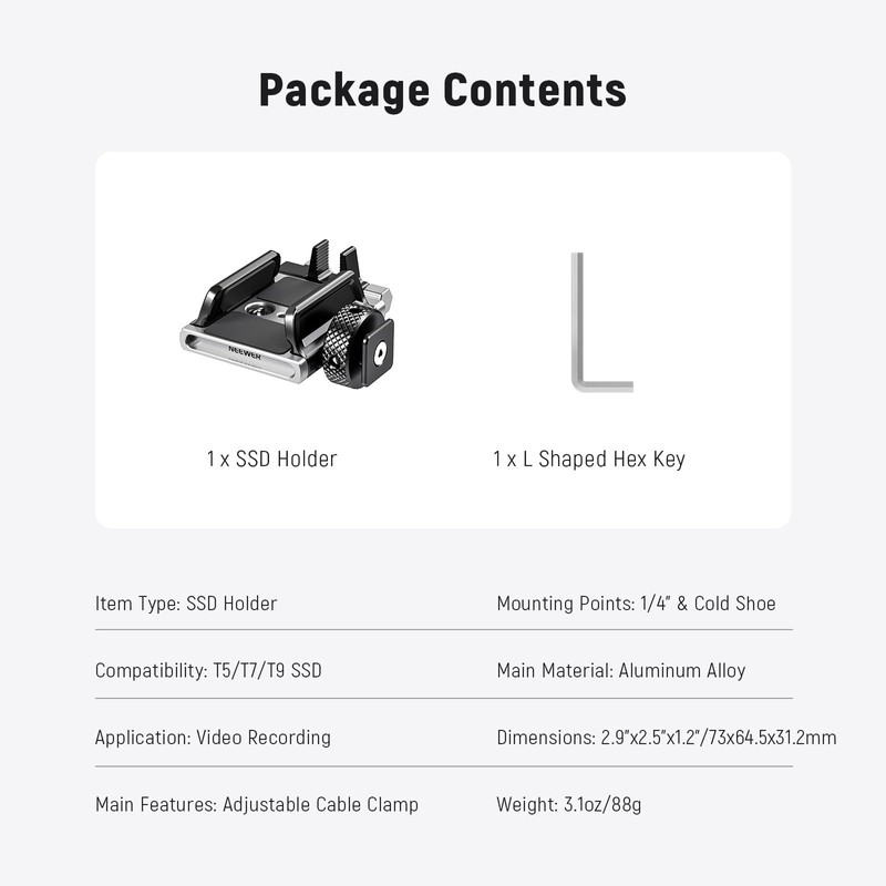 NEEWER Universal SSD Holder Mount Bracket with Cold Shoe Clamp,