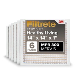 Filtrete 14x14x1 Air Filter, MPR 300, MERV 5, Clean Living Basic Dust 3-Month Pleated 1-Inch Air Filters, 6 Filters
