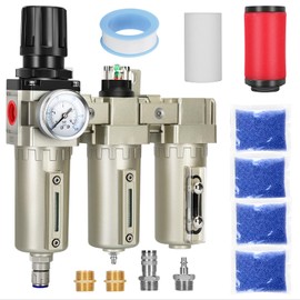 1/2" NPT Industrial Air Dryer for Compressor,3 Stage Air Compressor Water Separator System,Filter Oil Water Separator Dryer for Plasma Cutter and Paint Spray,Auto Drain