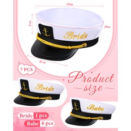 Jecery 7 Pcs Bride Babe Captain Hats Bachelorette Captain's Hat Nautical Bachelor Hat for Wedding Party Bridal Shower Gift Decor Boat Cap