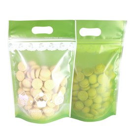 Frosted Window Green Bakery Carry-Out Handle Resealable Bags for Baked Goods, Cookies, Pastry, Sweet Treats for Small Business, Bake Sales, Pop Up Shop 5.91 inch x 9.45 inch (50)