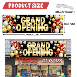 AIBIIN Grand Opening Banner Black New Store Grand Opening Decorations Large Advertising Opening Backdrop Decor for Shop Business Restaurant Garden Outdoor Ceremony Party Supplies 118 x 35 inch