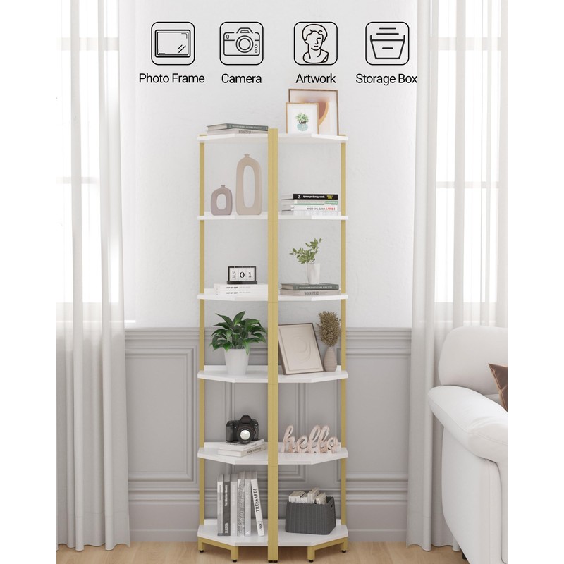 Hzuaneri Corner Shelf Stand, Corner Bookshelf, Storage Standing Shelf Unit