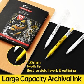 4 Pack White Gel Pen Set,3 Gold and 3 Silver 1.0mm Gel Ink Pens for Artists,White Gel Pen,White Ink Pen,White Pens for Black Paper,White Drawing Pens,White Art Pen,White Pen for Artists Drawing