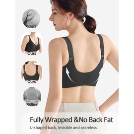 OXYIBRAS Front Closure Bras for Women Comfort Wireless Bar Supportive No Underwire Seamless Post Surgery Bralettes Black XL