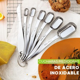 U Chef Cucharas Medidoras de Cocina, Juego de 7 Tazas Medidoras de Cocina Rectangular y Ovalado, Cucharas Medidoras Acero Inoxidable, Herramientas de Medición de Cocina