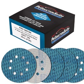 ProductionShop Premium 180 Grit 5" Rhombus Diamond Shape Blue Sanding Discs, 8-Hole, Box of 50 - Hook & Loop Anti-Clogging J-Cloth Dustless Sandpaper for Random Orbital Sanders, Sand Auto Paint, Wood