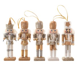 Pack of 5 Nutcracker Christmas Decorations, 12 cm Wooden Nutcracker Soldier, Puppet Ornaments Nutcracker Figure Gifts Christmas Tree Hanging Pendant Nutcracker Figure Statues