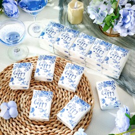 Spiareal Happy Tears Tissues Packs Facial Tissues Items for Guests Welcome Bags Pocket Paper 3 Ply Individual Mini Travel Size Bulk for Wedding Party Favor Ceremony Graduation(Blue Flower)