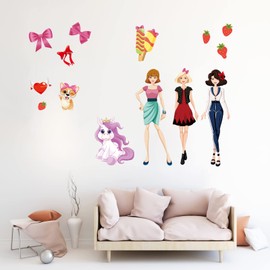AnFigure Beautiful Wall Decals for Girls Bedroom Bathroom Women Kids Room Baby Room Wall Stickers Fashion Nursery Pet Shop Beauty Salon Dressing Room Dog Horse Wall Decal Mural Vinyl Wall Decor