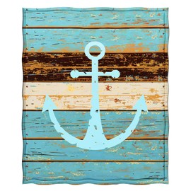 Levens Nautical Anchor Blanket Gifts for Men Boys, Rustic Wood Board Print Decoration for Home Bedroom Living Room Couch, Soft Cozy Smooth Lightweight Throw Blankets Blue 50"x60"