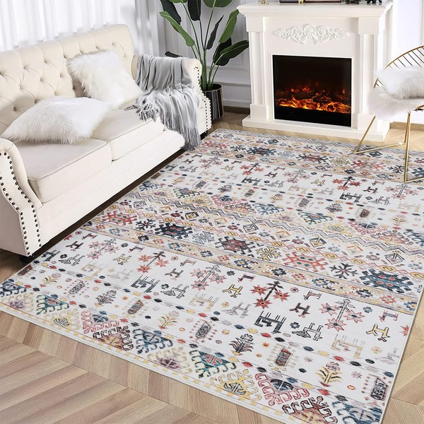 GlowSol Boho Area Rug 8x10 Washable Rugs Large Moroccan Rug