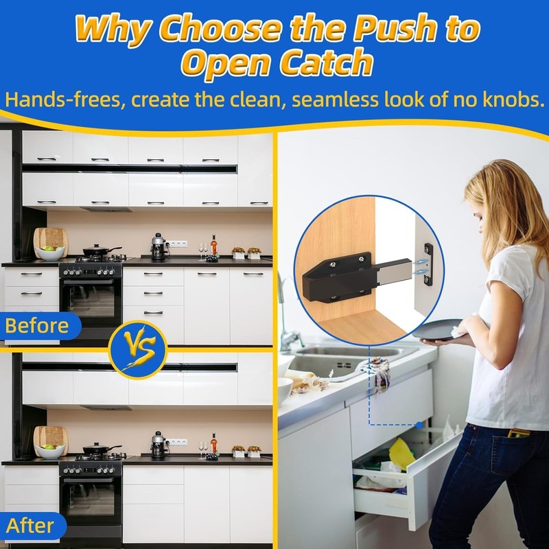 4Pcs Magnetic Push Latch, Push to Open Cabinet Catch Hardware