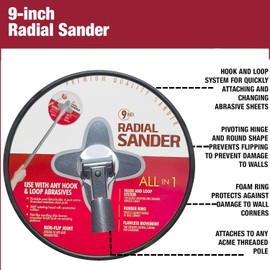 Lijadora radial de 9 pulgadas para paneles de yeso – Herramienta de limpieza y pulido de paredes de primera calidad con sistema de gancho y bucle, una lijadora de metal única inigualable para paneles