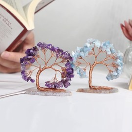 Nupuyai Amethyst Crystal Tree with Agate Slice Base, Money Tree Figurines Fengshui Ornament for Home Office Wedding Decoration