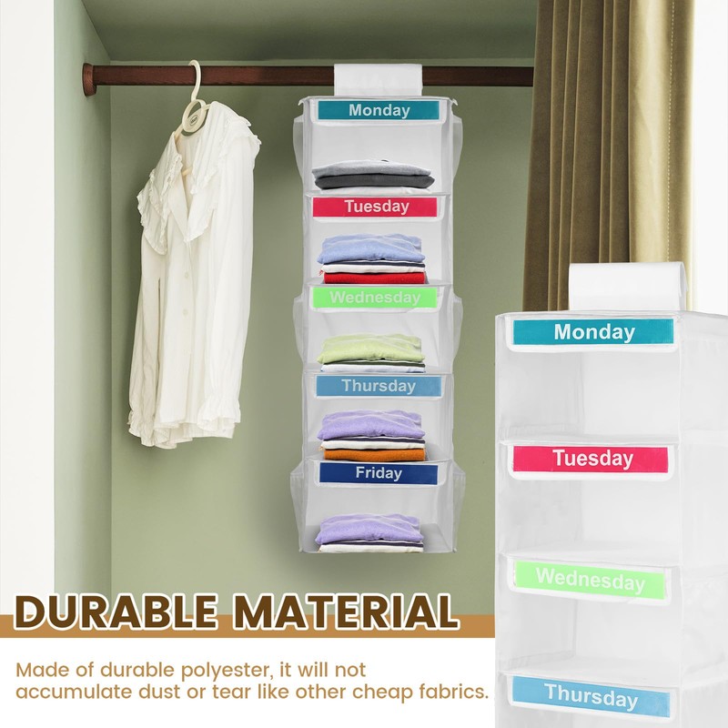 Weekly Clothes Organizer for Kids - 5 Shelf Hanging Closet