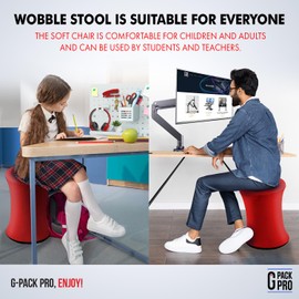 G-PACK PRO Wobble Stool – Ergonomic Stool for Active Sitting – Balancing Chair with Anti–Slip Base – Height Adjustable 21–25" (Red)