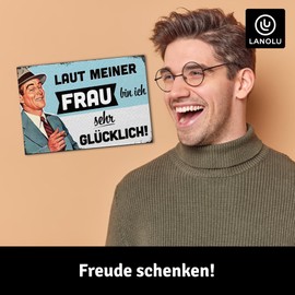 LANOLU Fridge Magnets Funny with German Text "Laut meiner Frau glücklich" [German Language] 8 x 5.5 cm