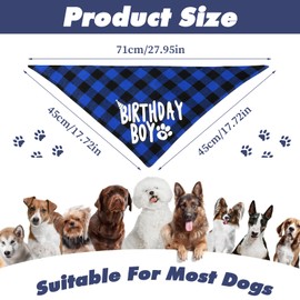 Classicseali Dog Birthday Bandana,Cotton Plaid Birthday Boy Dog Bandana, Long 27.95In Dogs Birthdays, Triangle Scarf for Multi Sizes Small Medium Large Dogs Pets, Royal Blue