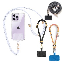 4 Piezas Correa para Celular,Colgante para Teléfono,Parches de Correa,Cordón Ajustable Quik catch Lanyard,Correa de Mano Universal para Teléfono, 4 Piezas, Cordón Negro con Detalles Dorados