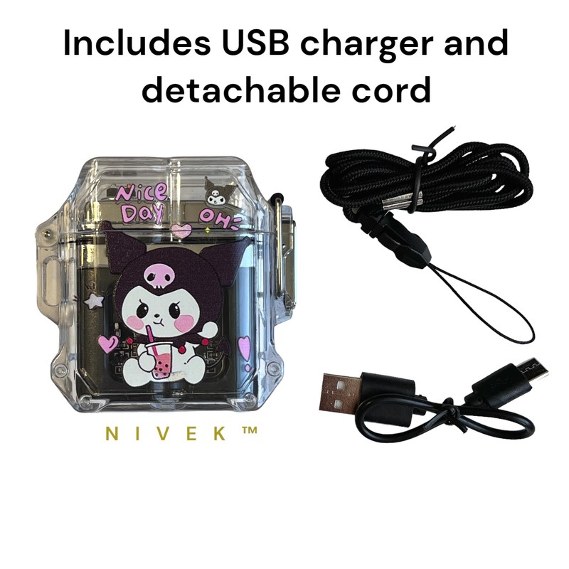 NIVEK Kuromi Transparent USB Charging Lighter Double Arc Waterproof Lighter