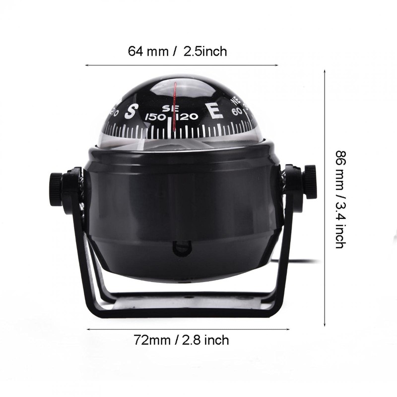 Eddwiin Boat Compass, ABS Plastic Adjustable Boat Compass Dash Mount