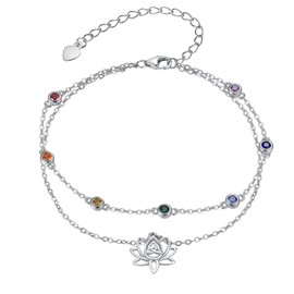 qielizhu Chakra Anklet Sterling Silver Lotus Bracelet Anklet Yoga Chakra Jewelry Gifts for Women