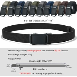 LionVII Ratchet Elastic Stretch Belts, 1 3/8" Belt for Men with Automatic Buckle for Men, Adjustable Trim to Fit 27-46" Waist (Twill Weave - Black)
