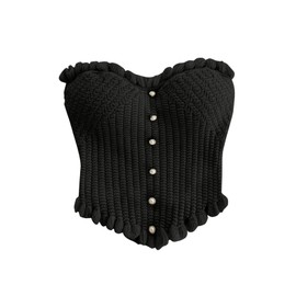 MakeMeChic - playera sin tirantes para mujer, estilo bandeau clásico, sin mangas, con volantes, Negro -, M