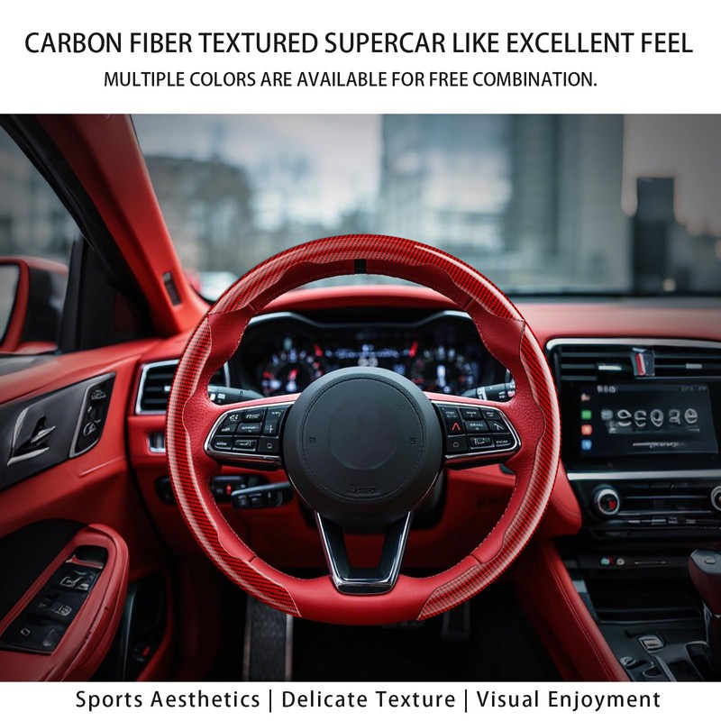 Steering Wheel Covers, Carbon Fiber Anti-Skid Clip on Car Steering