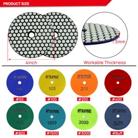 DT-DIATOOL Dry Diamond Sanding Pad 100 mm 8 Pieces #800 for Granite Marble Ceramic