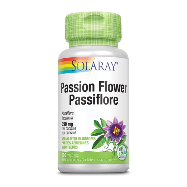 SOLARAY – Passion Flower, 350mg | Herbal Support | Passiflora Incarnata, Aerial with Blossoms | Dietary Supplement | Non-GMO, Vegan, Lab Verified | 100 Vegetarian Capsules