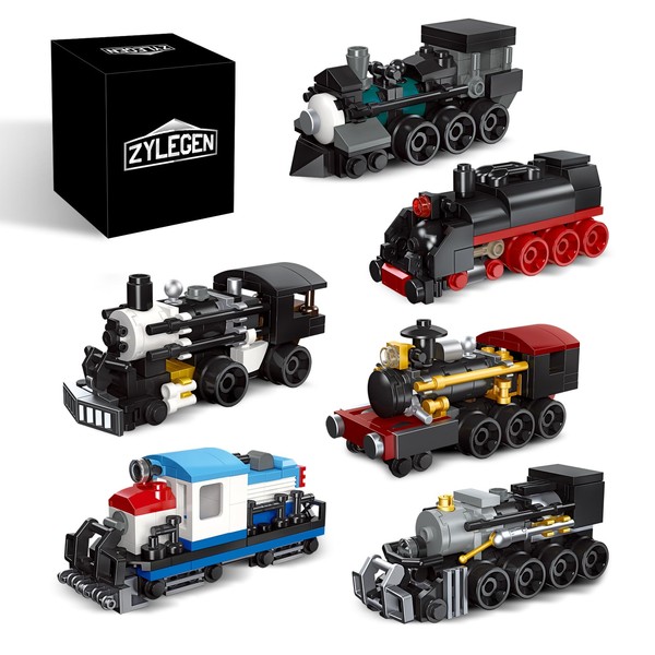 ZYLEGEN 6-in-1 Train Toy Building Set, Collectible Steam Locomotive Display Building Set and Construction Toys,Halloween for Train Lovers, Party Favors for Kids Goodie Bags Prizes