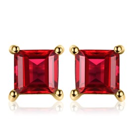 JewelryPalace Square Cut Real Gemstone Stud Earrings Silver 925 Women's Jewellery Set, Earrings Silver Birthstone Girls, Stud Earrings Silver Small with Stone Women Rose Gold, Silver, Garnet