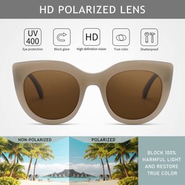 SUNGAIT Polarized Trendy Sunglasses for Women Men Retro Round 90s Vintage Sunglasses Plastic Frame Women Sunglasses, Light Khaki Frame / Brown Lenses